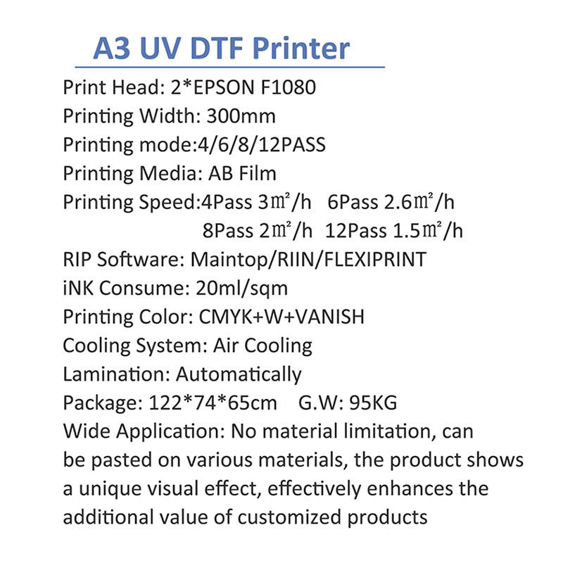 Digital UV DTF 2 F1080 Head Printer Two in One 30cm/60cm Printing Width